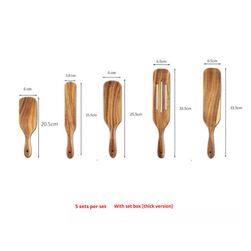 Juego de 5 piezas de espátula de madera y cubiertos