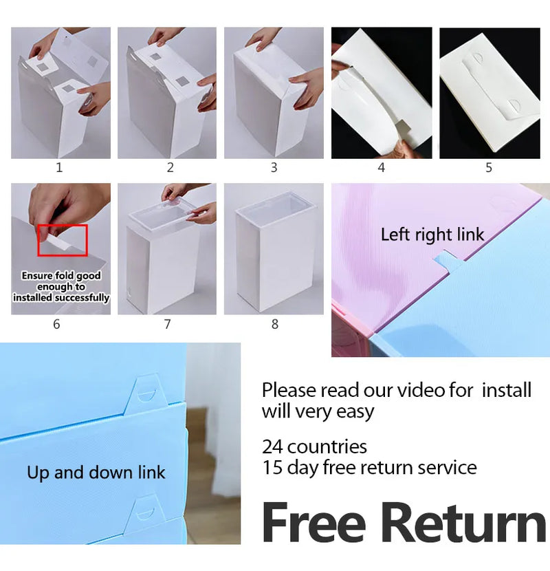 6Packs Transparent Shoe Box Shoes Organizers Plastic Thickened Foldable Dustproof Storage Box Stackable Combined Shoe Cabinet