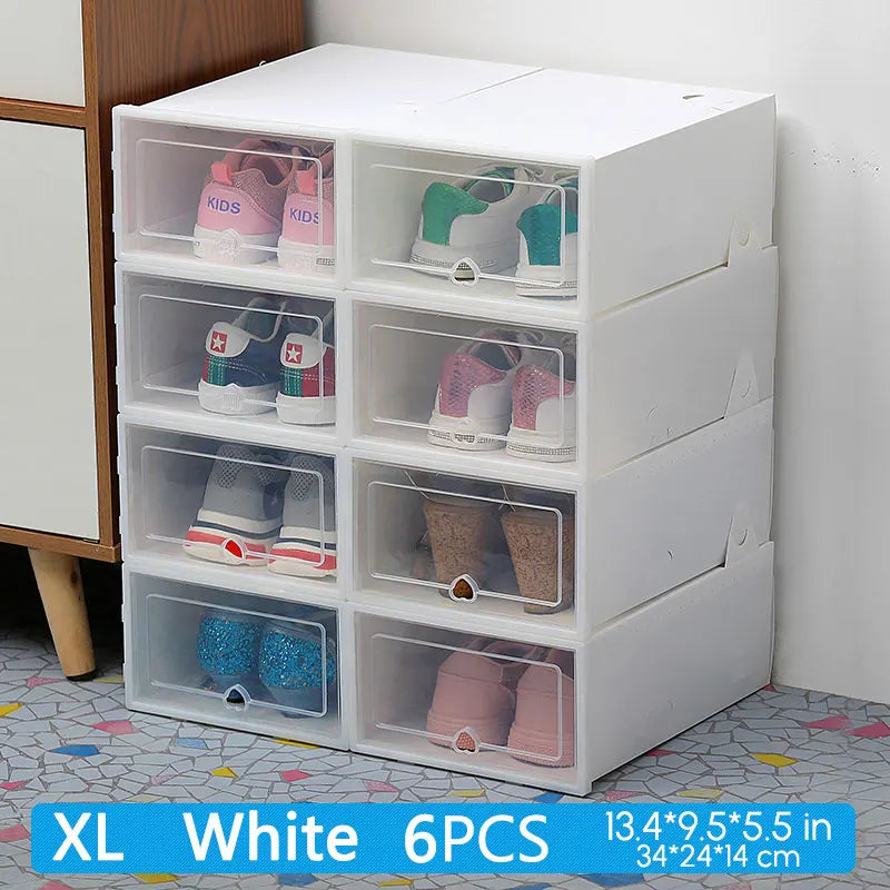 6Packs Transparent Shoe Box Shoes Organizers Plastic Thickened Foldable Dustproof Storage Box Stackable Combined Shoe Cabinet