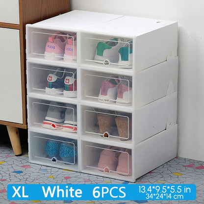 6Packs Transparent Shoe Box Shoes Organizers Plastic Thickened Foldable Dustproof Storage Box Stackable Combined Shoe Cabinet