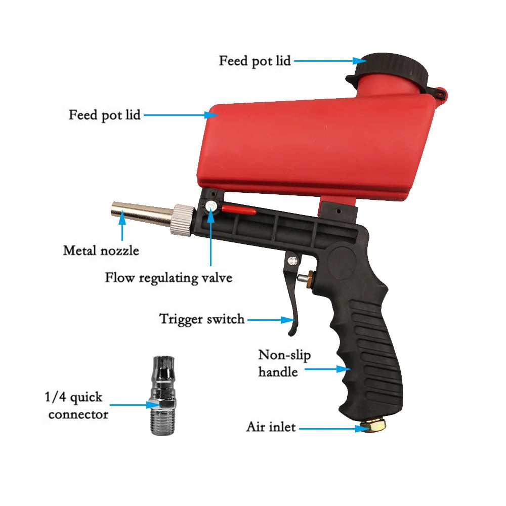 Adjustable Sandblasting Gun 90Psi Portable Sand Blaster Sand Blasting Machine Gravity Small Handheld Pneumatic Blasting Gun Sets