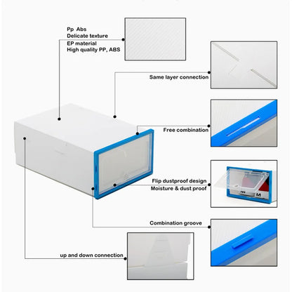 6Packs Transparent Shoe Box Shoes Organizers Plastic Thickened Foldable Dustproof Storage Box Stackable Combined Shoe Cabinet